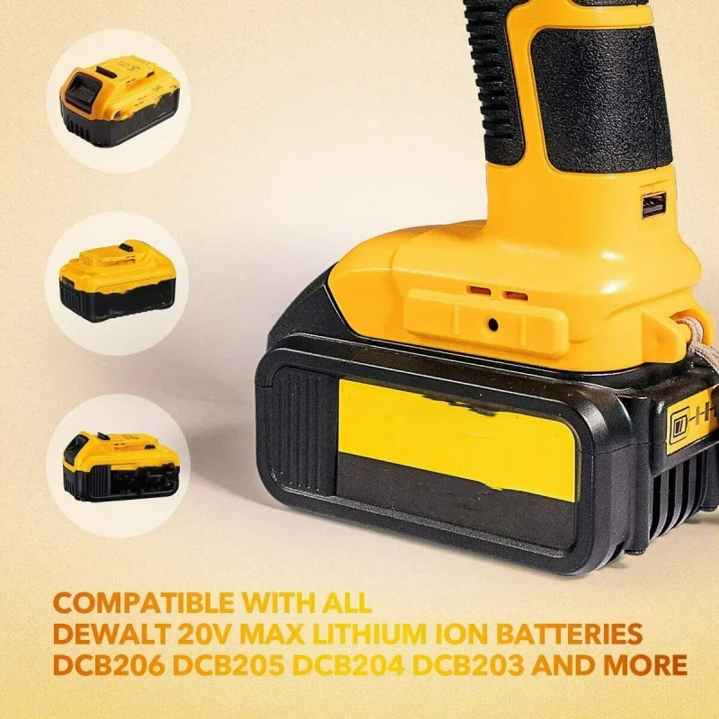 Dewalt、懐中電灯、リチウムイオン電池用のコードレスLEDライトランプ、USB付き緊急スポットライト、14.4v、18v、20v、dcb140、dcb181、dcb200