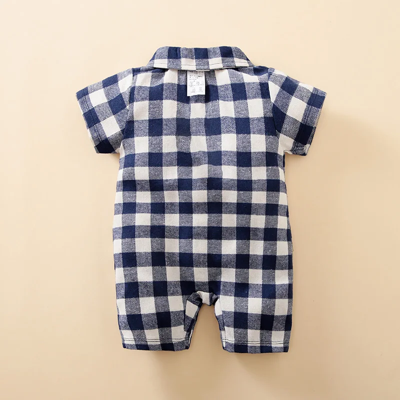 0-18 Baby Jumpsuit Casual And Fashionable Simple Plaid Shirt Comfortable And Soft Summer Short Sleeved Newborn Clothes