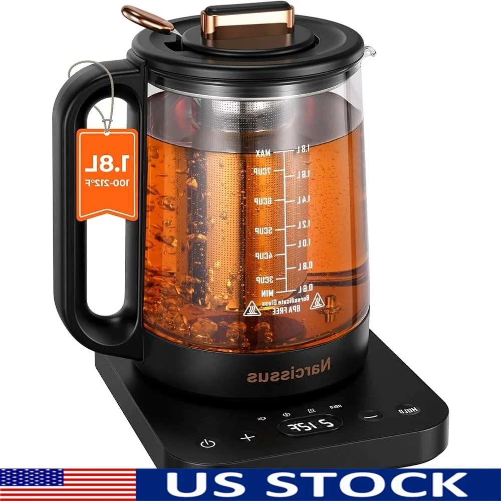 

Electric Tea Kettle Temperature Control Glass 1.8L Fast Boil with Removable Infuser Safe Auto Shut-Off Boil Dry Protection