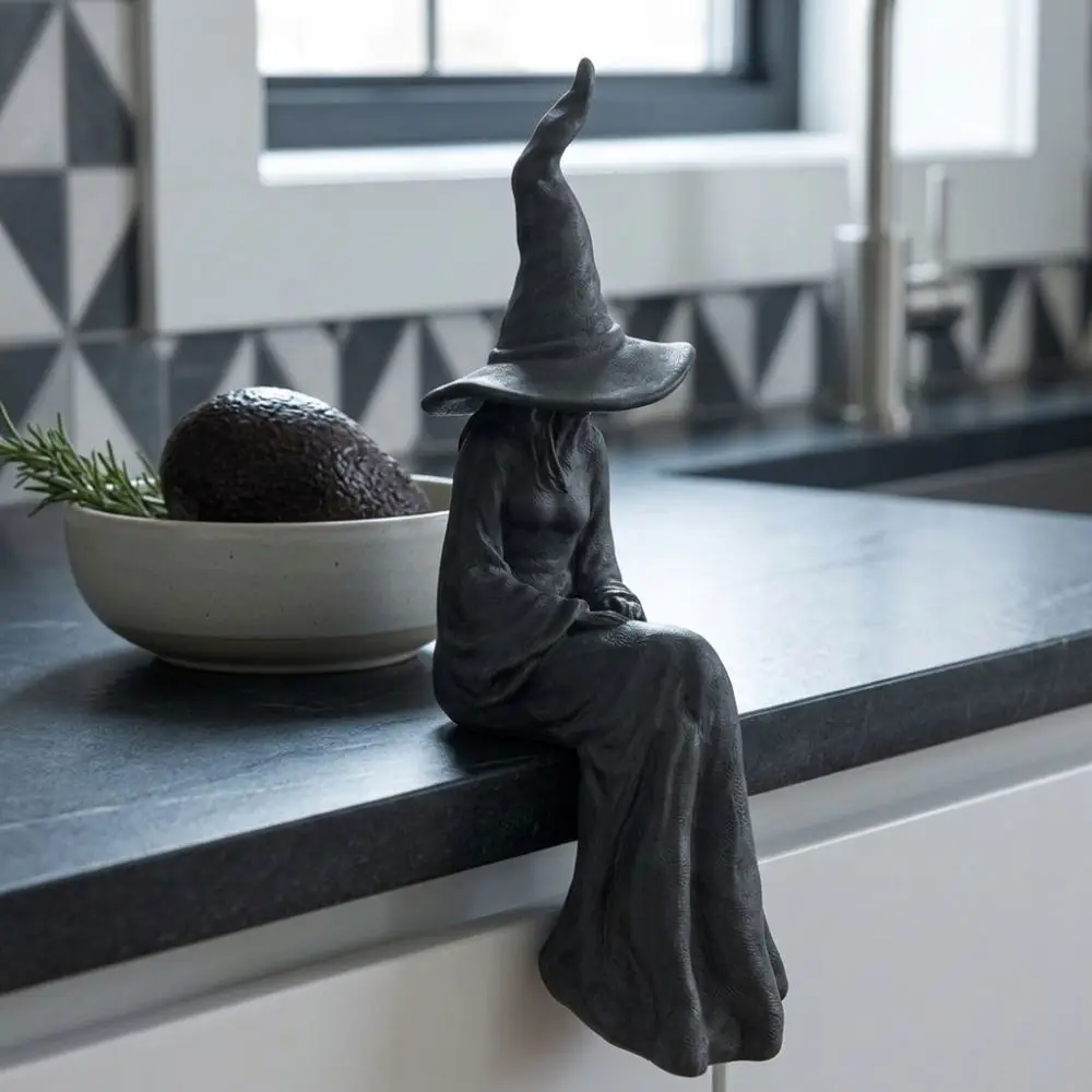 3D Printed Halloween Sitting Witch Figurine Gothic Dark Style Mystery Witch Ornament Plastic Break-Resistant