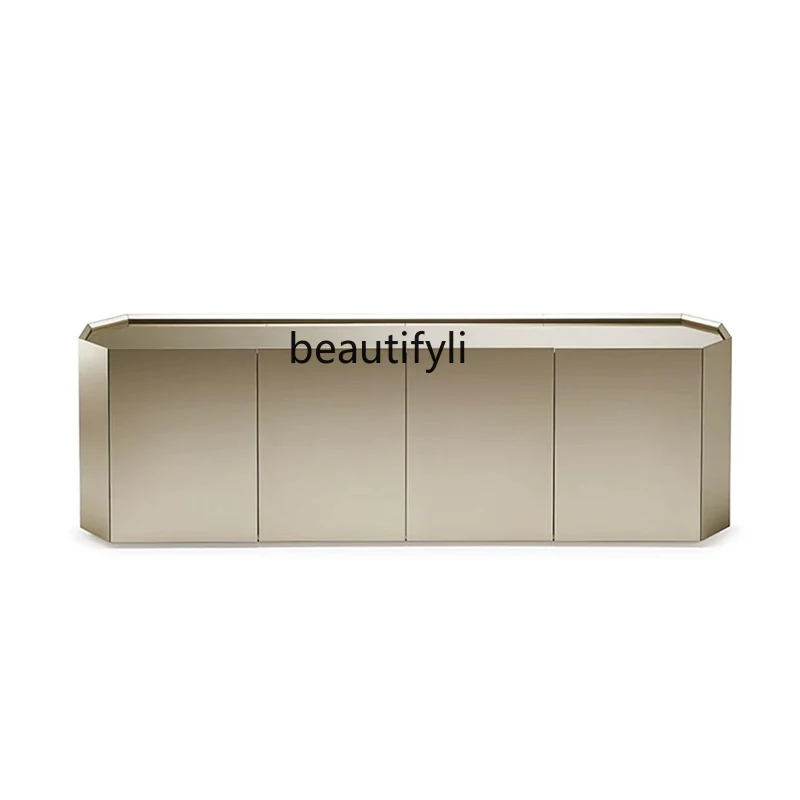 Italian-Style Light Luxury Entrance Cabinet Creative Geometric Locker High-Grade Champagne   Steel Sideboard Cabinet