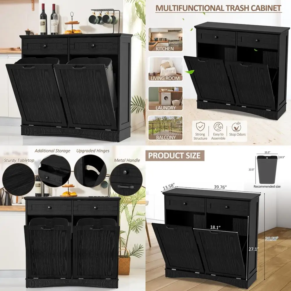 

Отдельно стоящий двойной наклонный шкаф для мусорного бака, вместимость 26 галлонов, решение для хранения скрытого мусора и переработки