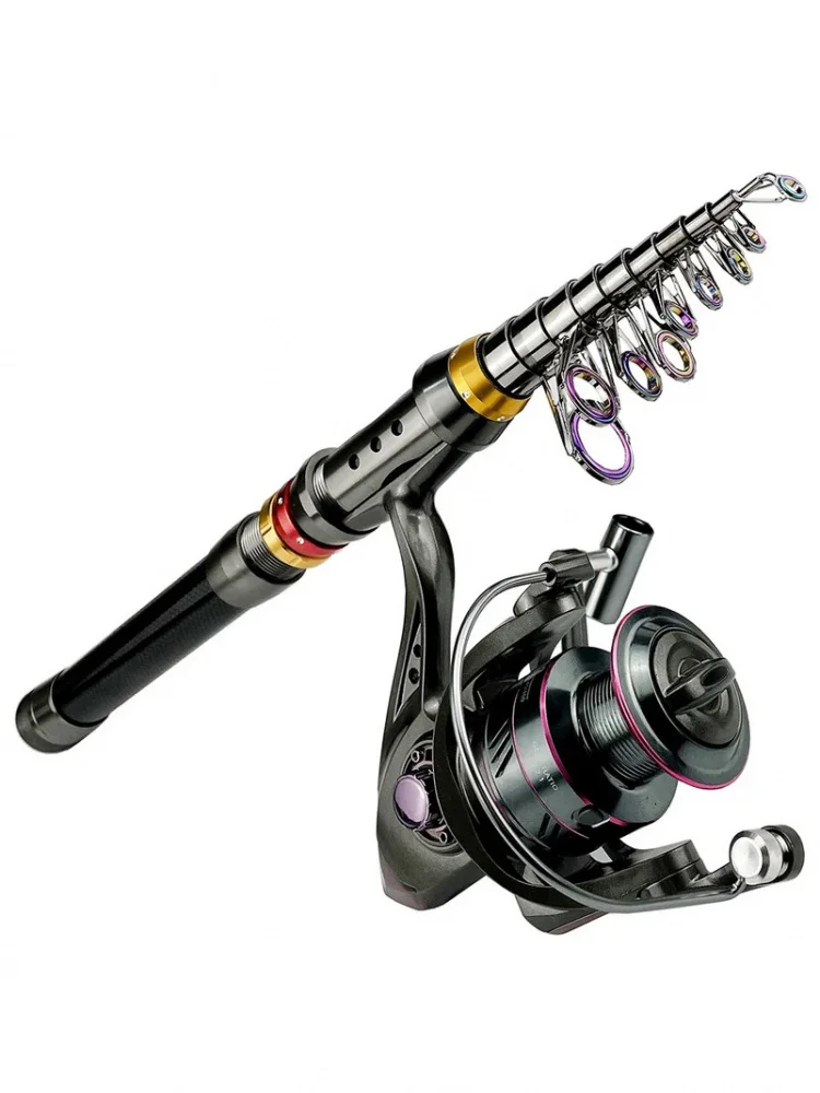 Angelrute und Rolle aus Kohlefaser, 1,8–3,6 m, teleskopisch, superhartes Spinnrollen-Set mit maximaler Widerstandskraft von 3–8 kg für Pesca