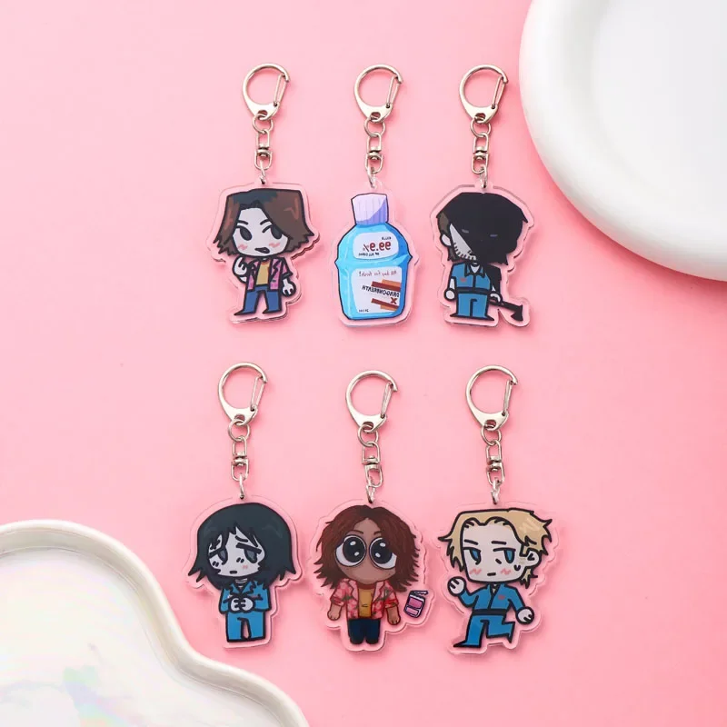 Anime Mouthwashing Acrylic Car Keychain Accessories Bag Charm Cute Cartoon Student Backpack Pendant Keyring Creative Friends Gif