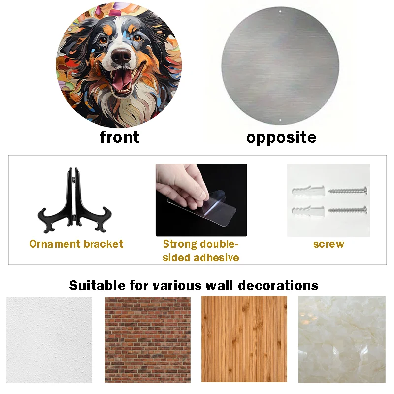 Aluminum logo animal relief painted circular wreath logo dormitory corridor garden  Bernese Mountain Dog theme decorative art
