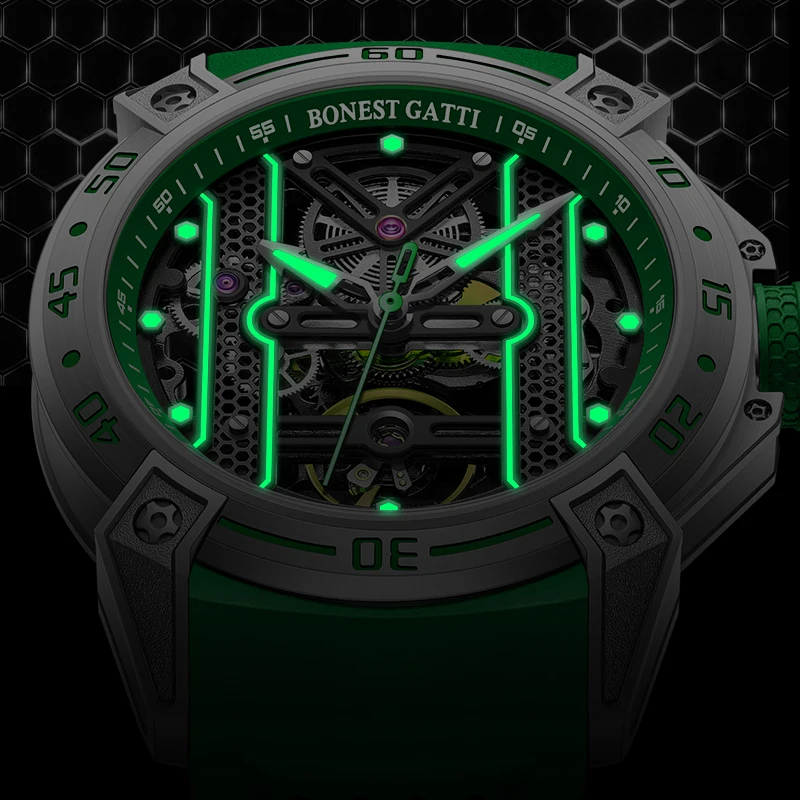 Часы мужские механические водонепроницаемые с сапфировым стеклом и ремешком, 45 мм