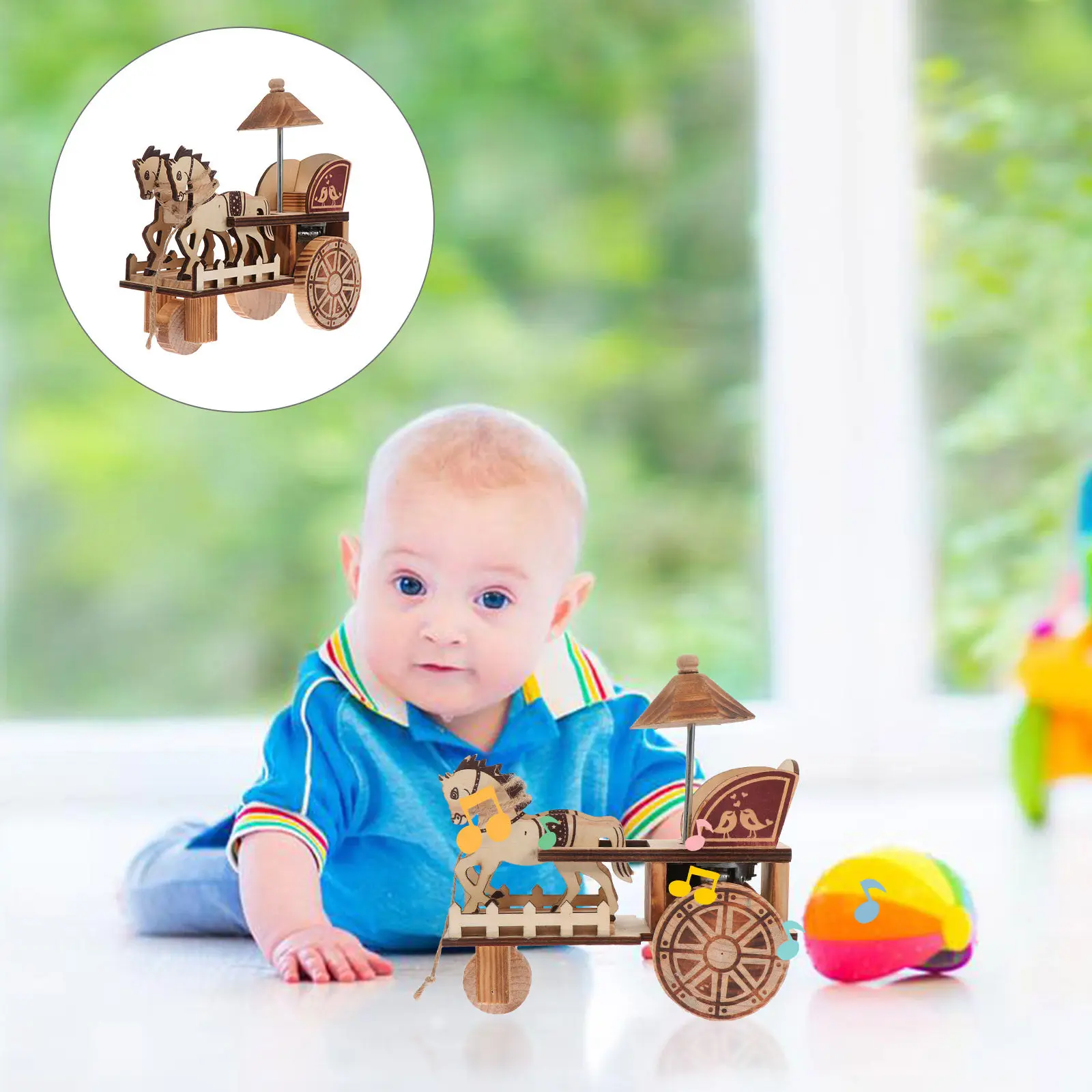 

1 шт. Изысканная деревянная музыкальная карета в ретро-стиле, имитирующая конную повозку, износостойкая, долговечная музыкальная шкатулка для детских воспоминаний