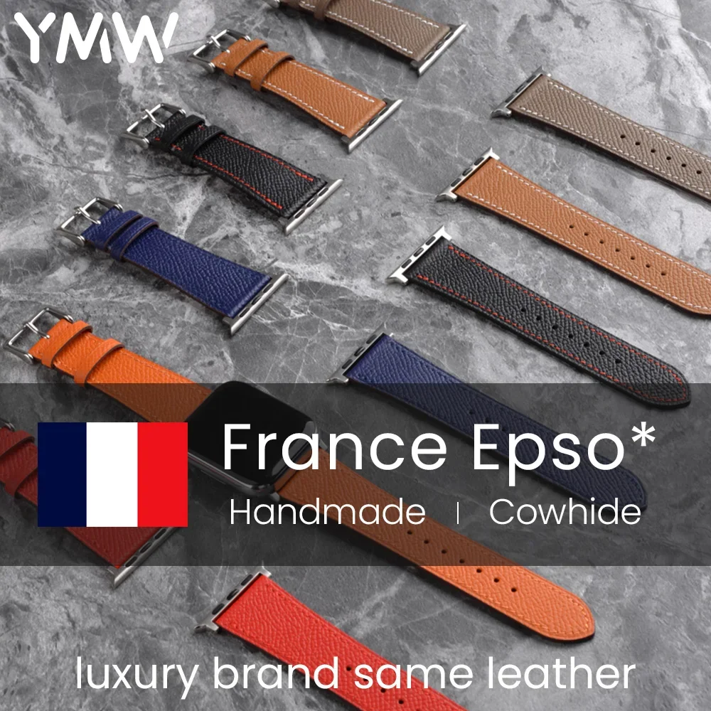 YMW France Genuine Leather Strap for Apple Watch Band 45mm 44mm 42mm 49mm Fashion Smartwatch Accessories for iWatch Ultar 8 7 6