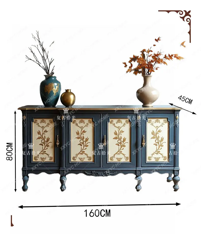 

K153 retro entrance cabinet, solid wood carving flower foyer, painted storage, living room decorative cabinet