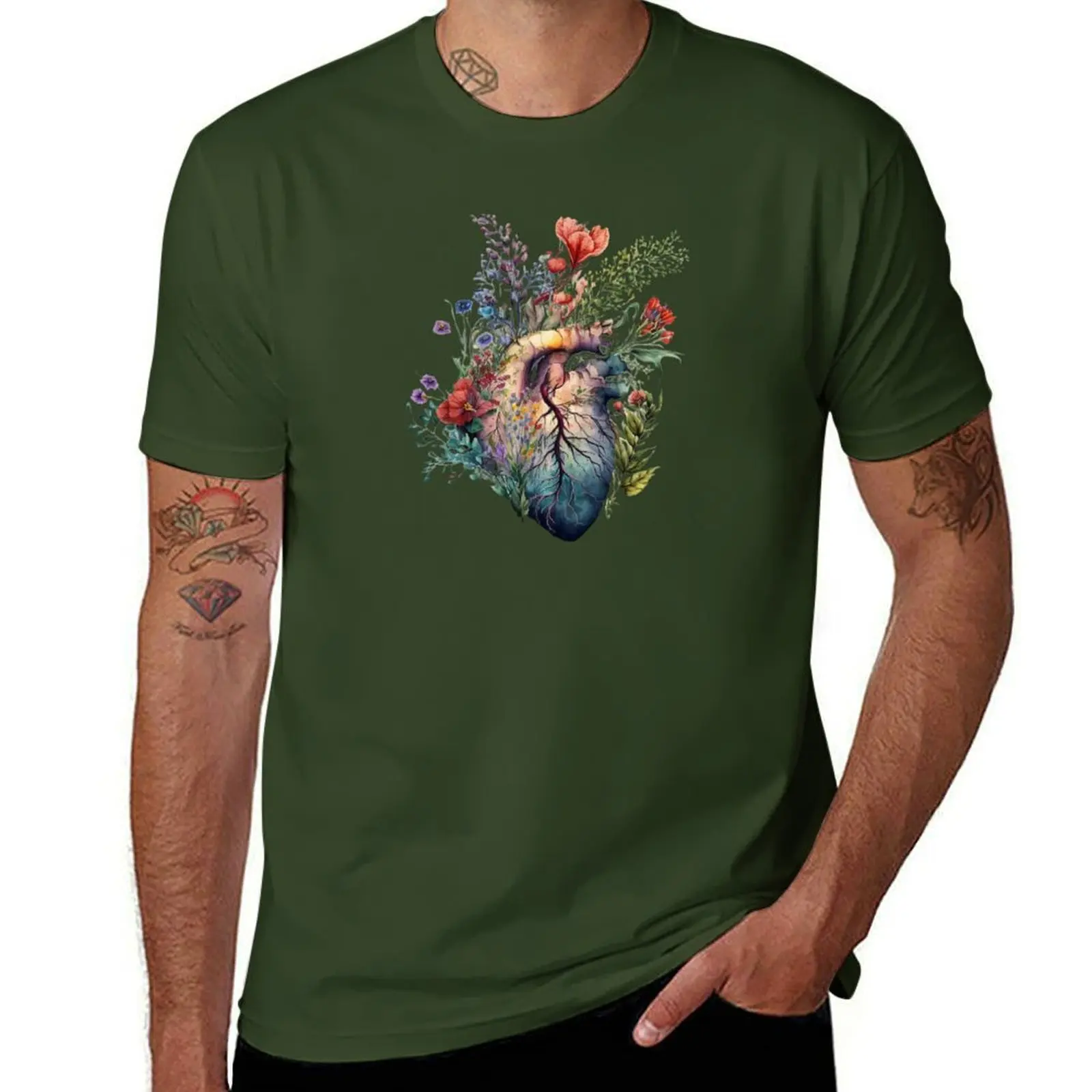 Heart overgrown with florals 3 (cutout) - anatomy floral botanical watercolor illustration T-shirt funnys t shirt men