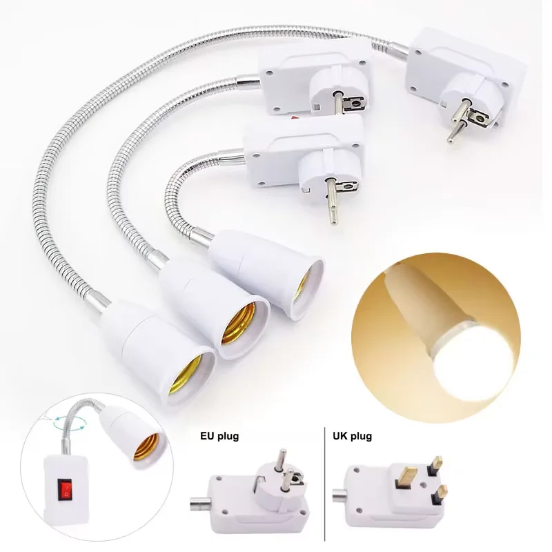 

EU US Plug to E27 Lamp Holder Light Bulb Socket With Switch Flexible Lamp Base Conversion Table Lamp Converter 20cm 30cm 50cm