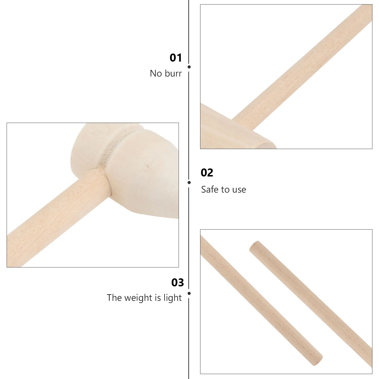 

12 Pcs Wooden Hammer Toys Mini Food Mallet Kids Beat Smooth Edge Long Handle Compact Size Hand Coordination Baby