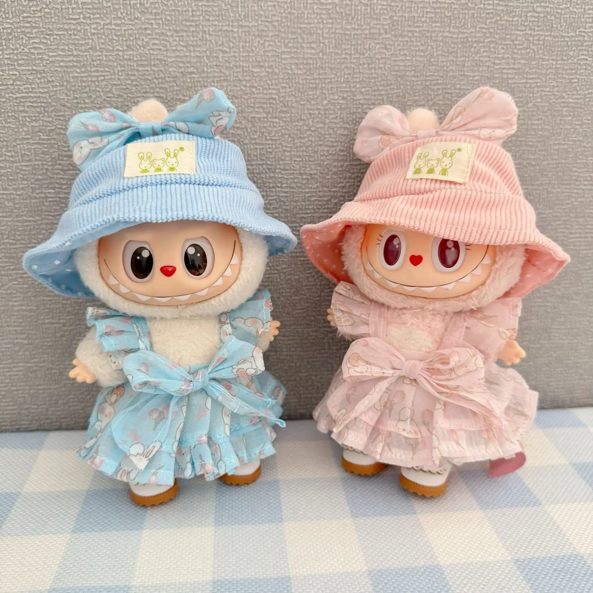 

17cm Labubu 1-3 Gen Doll Outfits | Blue Pink Cute Little Rabbit Bow Tulle Skirt | Clothes for Labubu Plush Pendants Accessories