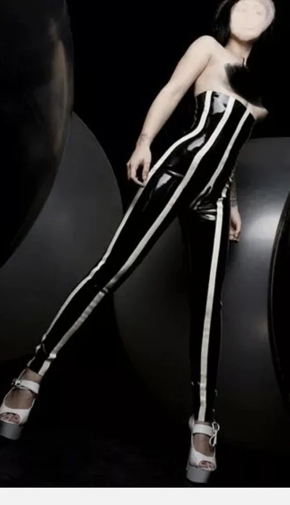 100% Latex Rubber Schwarz Pants High Waist Trouser Gummi Hose 0.4mm Masquerade Halloween S-XXL