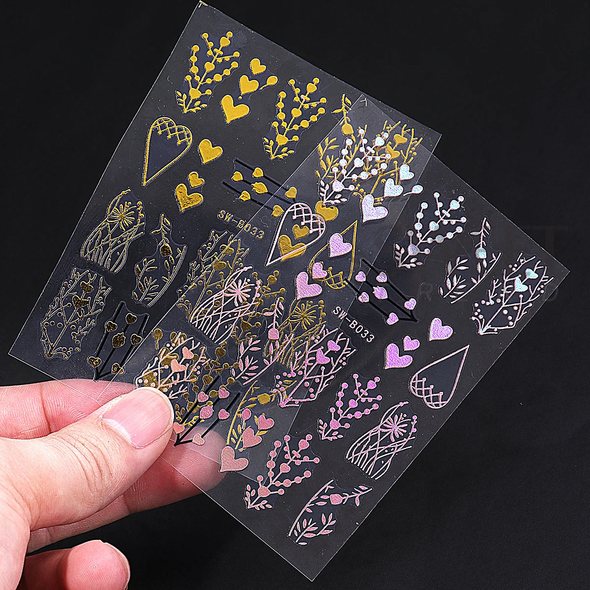 Autocollants pour ongles en forme de cœur métallique, 4 pièces, Laser bronzant, or Rose, feuille de plante, paillettes, décalcomanie adhésive, vie Simple, curseur de manucure chic