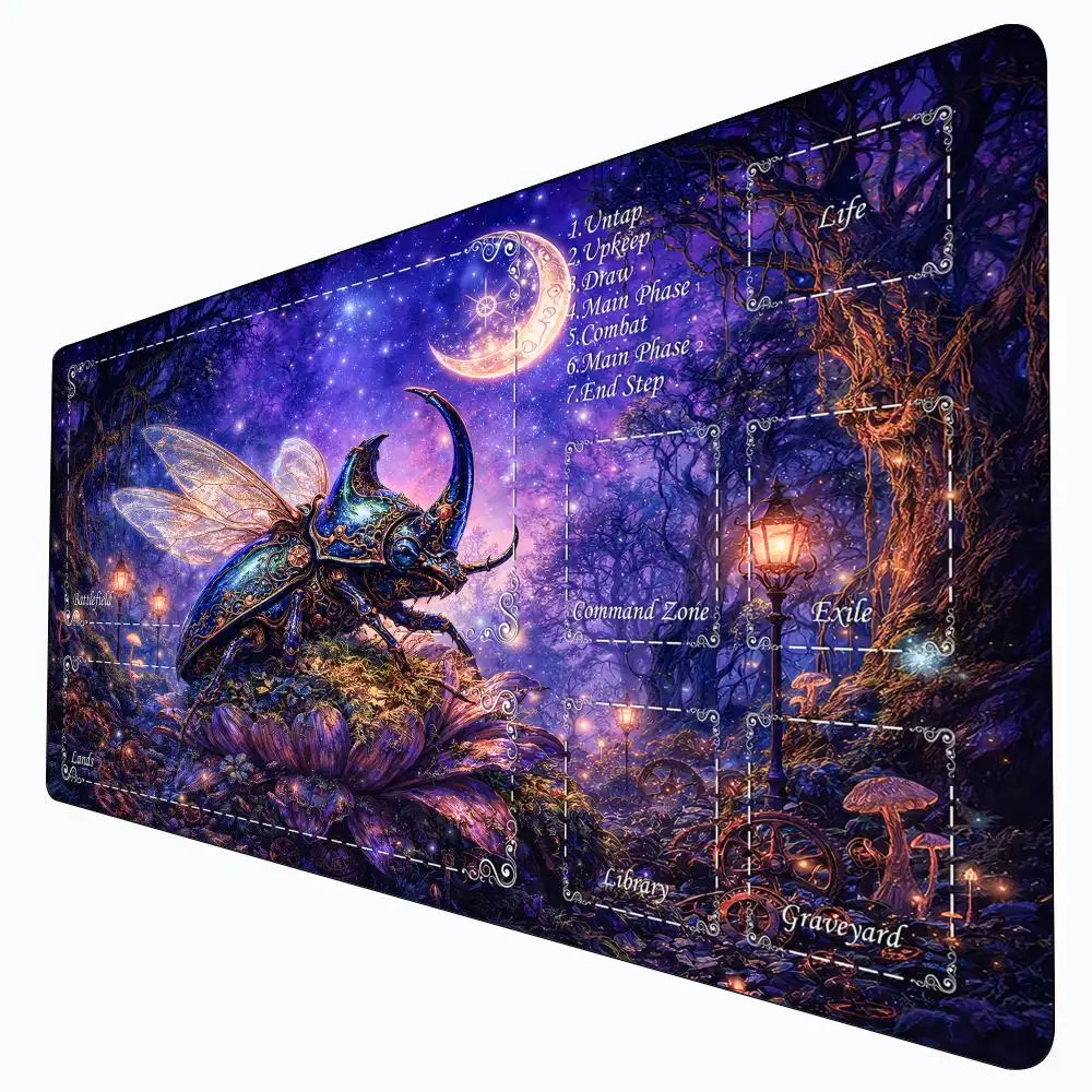 

Игровой коврик для Magic: The Gathering (MTG) с изображением механического жука-носорога, с прошитыми краями, нескользящий, для настольных игр.