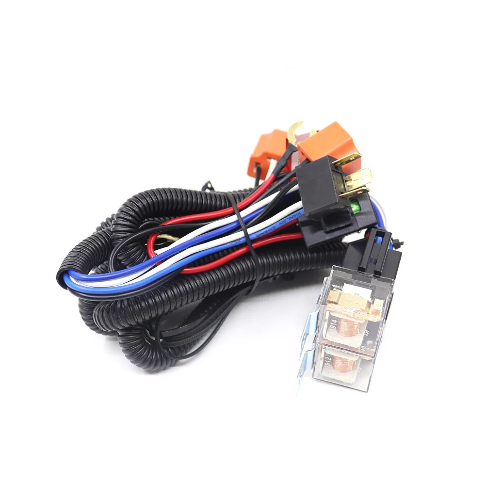 1 Set H4 Car Headlight Brightener Intensifier Modification Wiring Harness Assembly with Relay for Vehicle Headlights