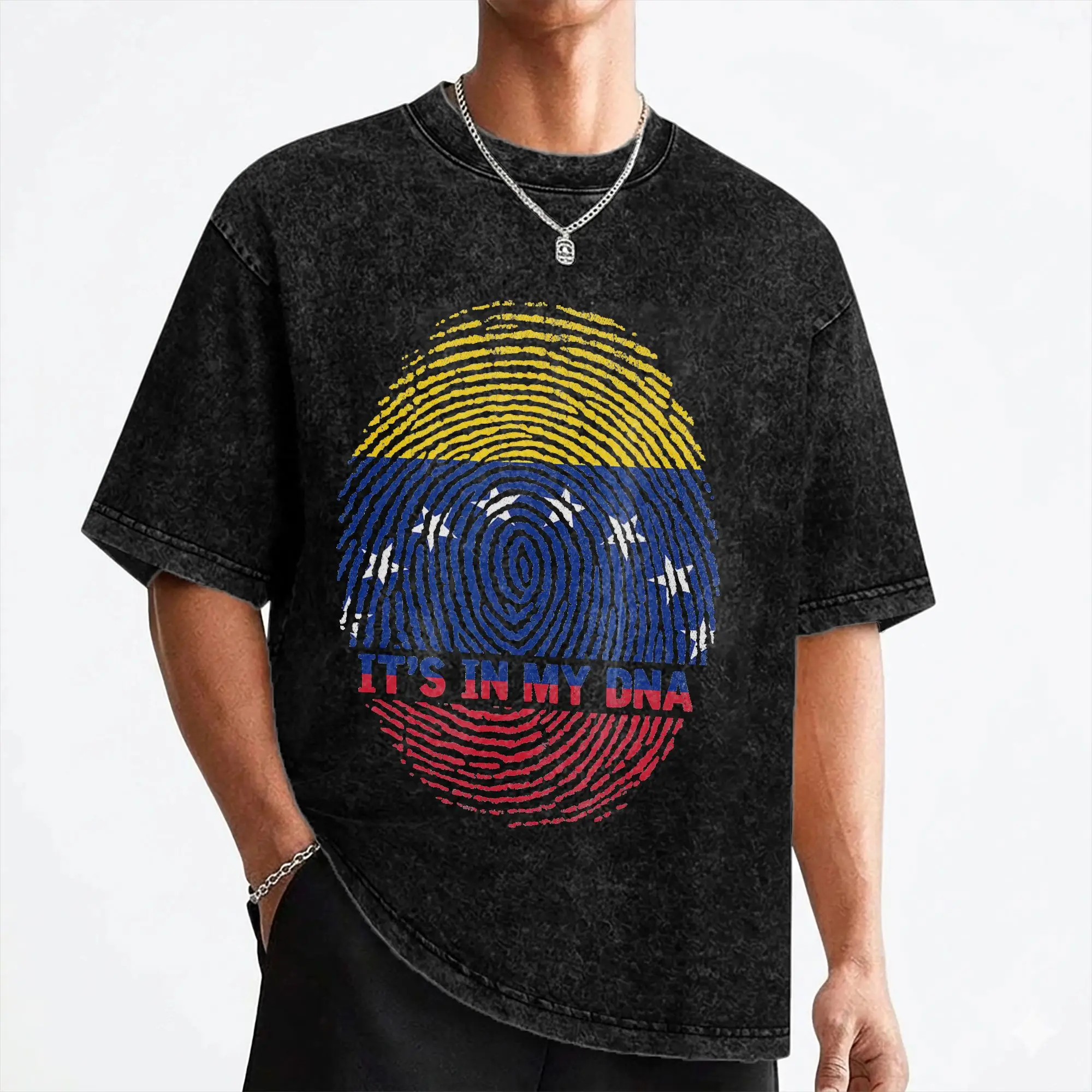 DNA Fingerprint Proud Venezuela Flag Patriotic Venezuela T Shirt Washed Cotton T-Shirt  Novelty Men Women Streetwear Summer Tees