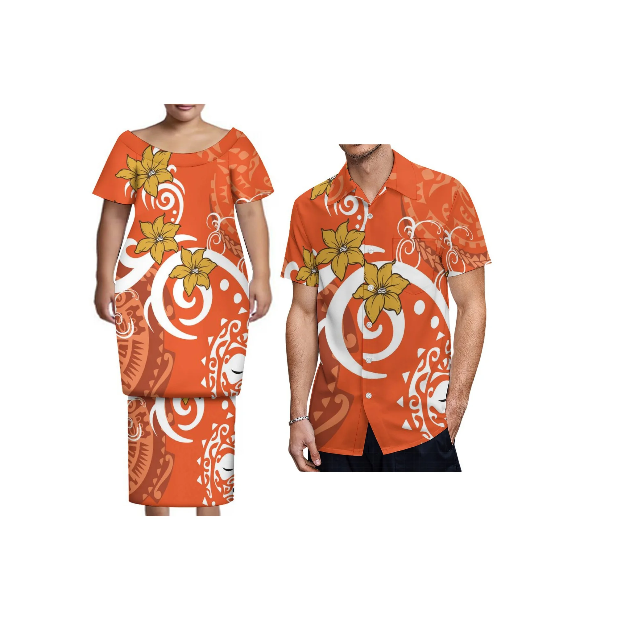 Plus Size Women 2 Piece Outfits Sets Dress Custom Fiji Print Tonga Puletasi Dress Samoa Ptaha Short Sleeve Dresses