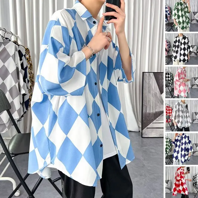 

Свободная мужская ort Sve irt с американским узором в шахматном порядке, весна-лето, модная уличная одежда бренда Taieng