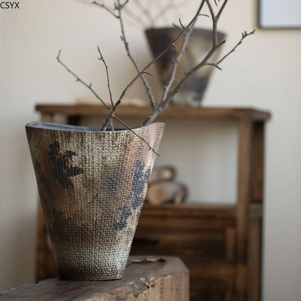 Wabi-sabi Wind Ceramic Vase Retro Nostalgic Coarse Pottery Jar Decoration Zen Handmade Ornament