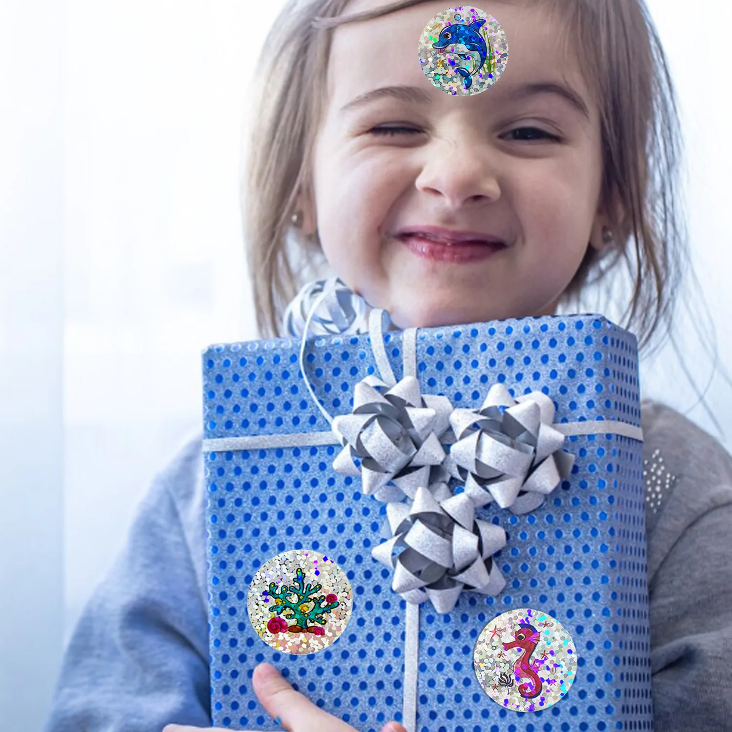 500pcs Rainbow Laser Stickers Cartoon Marine Animal Stickers Children DIY Handmade Scrapbooking Stationery Sticker