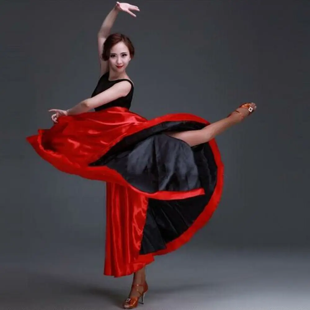 Gonna scialle di flamenco spagnolo liscio Gonna in poliestere con altalena grande Gonna altalena grande Abito da carnevale Gonna da donna zingara da ballo