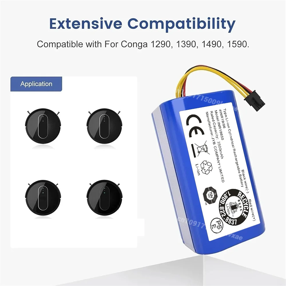 

High-Energy 3500mAh Robot Vacuum Li-ion Battery 14.4V for Cecotec Conga 1290 1390 1490 1590 Genio 370 Gutrend Echo 520