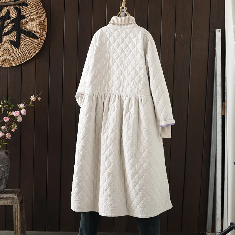 2025 Autumn and Winter New Long Sleeve Medium Length Coat Women's Cotton Jacket Casual Loose Clip Cotton Windbreaker