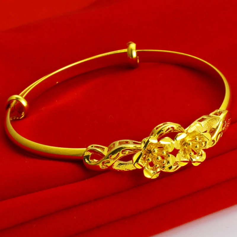 

Long Gold Bracelet Women's Real Gold Bracelet Flower Bracelet Delicate Small Gold Bride Wedding Jewelry