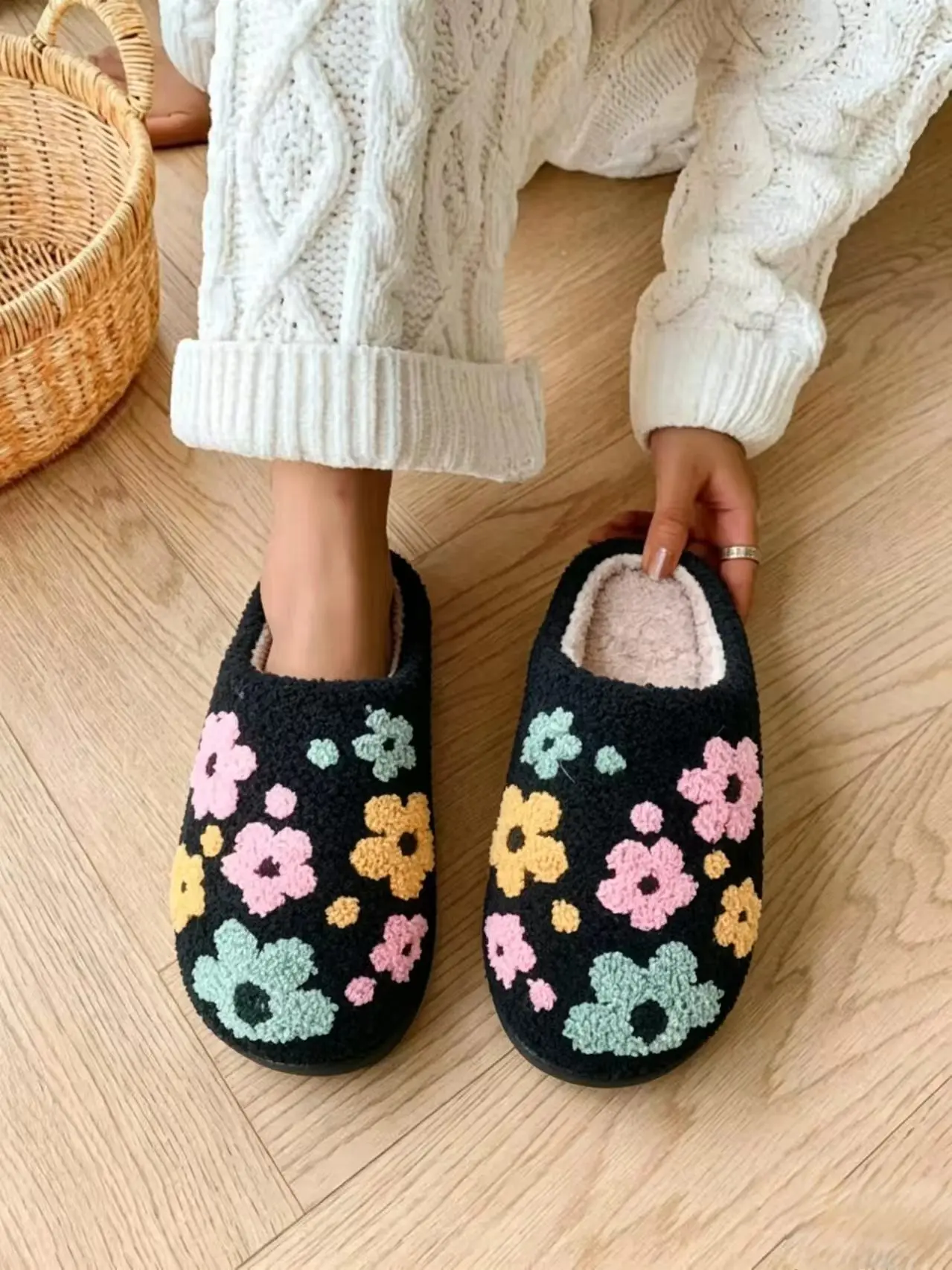 

Women's Floral Print Home Slippers, Comfortable Non-Slip Soft-Soled Indoor Women's Shoes