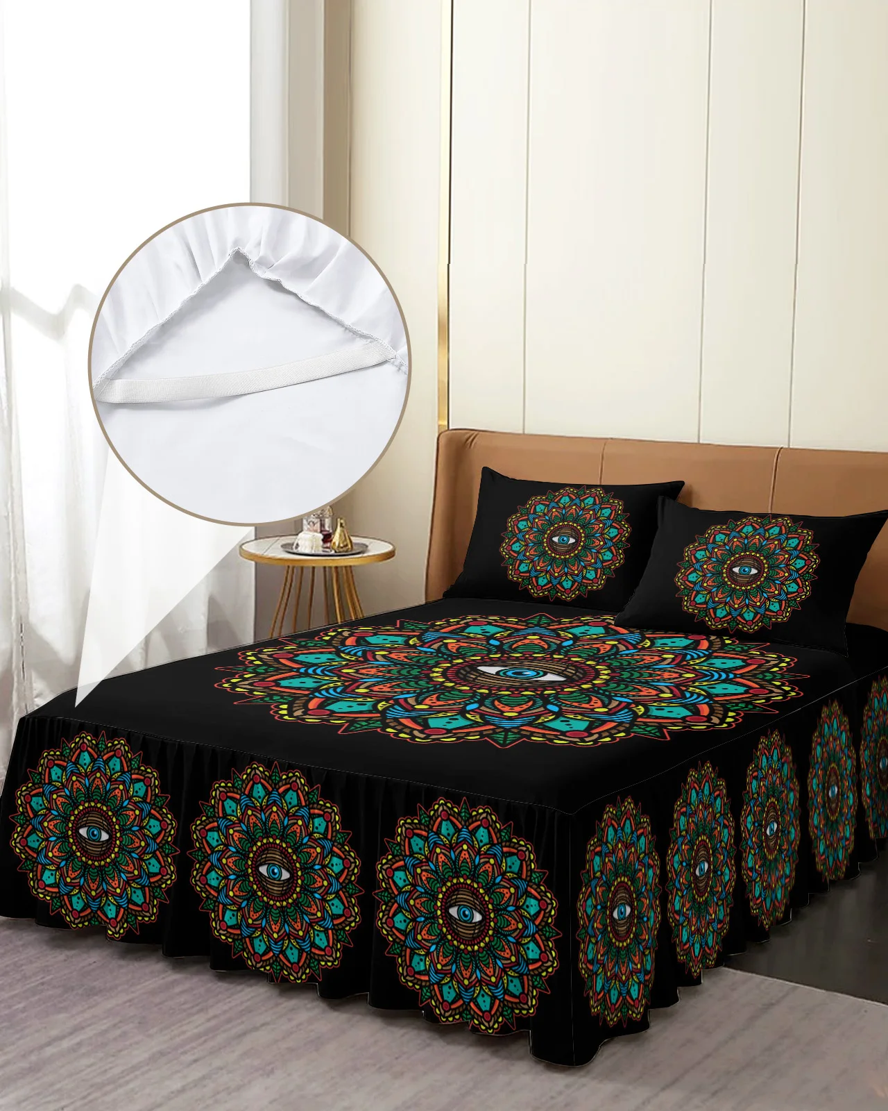 

Pattern Design In Yellow Skirt Elastic Fitted Bedspread With Pillowcases Mattress Cover Bedding Set Bed Sheet