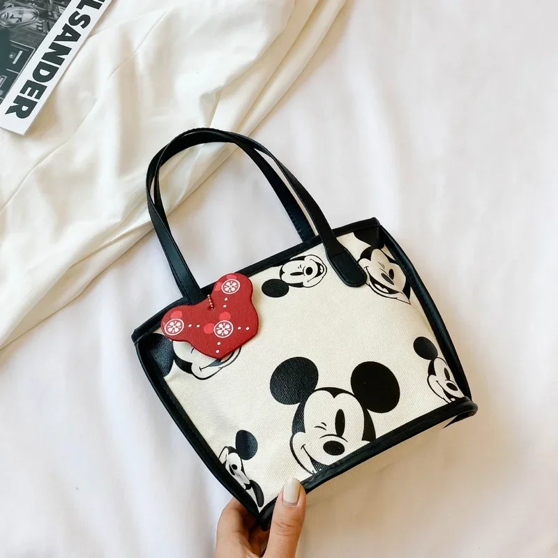 2024 New Disney Mickey Fashion Women\'s Handbag Canvas Large Capacity Casual Shoulder Bag Girls Makeup Storage Bag Ladies Bag