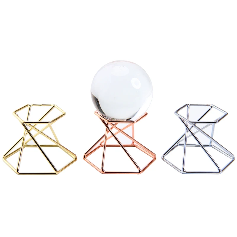 Modern Elegant Small Crystal Holder hexagon Metal stand base With Rock Fossil Coral Display sphere holder