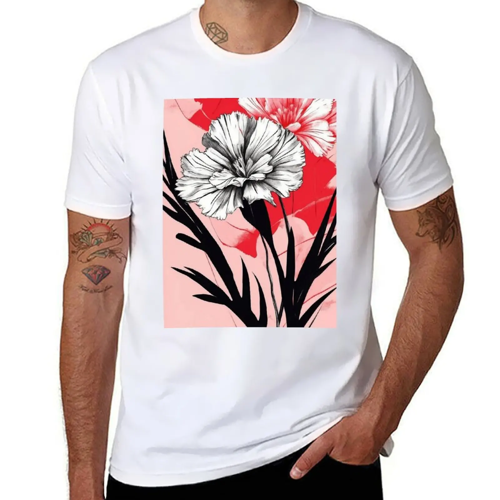 

Carnation, black and red background T-Shirt funny t shirts cotton man t shirt designer funny t shirts man T-shirt