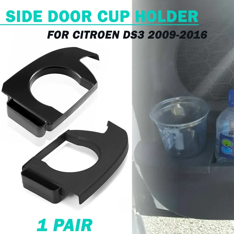 Pair Left+Right Side Door Cup Holder For CITROEN DS3 2009-2016 Insert Car Accessories Durable Cup Holder Black ABS Drink Holder