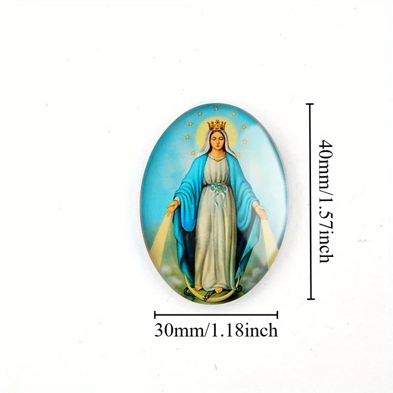 3pcs Oval Virgin Jesus Pattern Epoxy Crystal Glass Magnetic Refrigerator Magnet Travel Memorial Cabochon Sticker Decoration