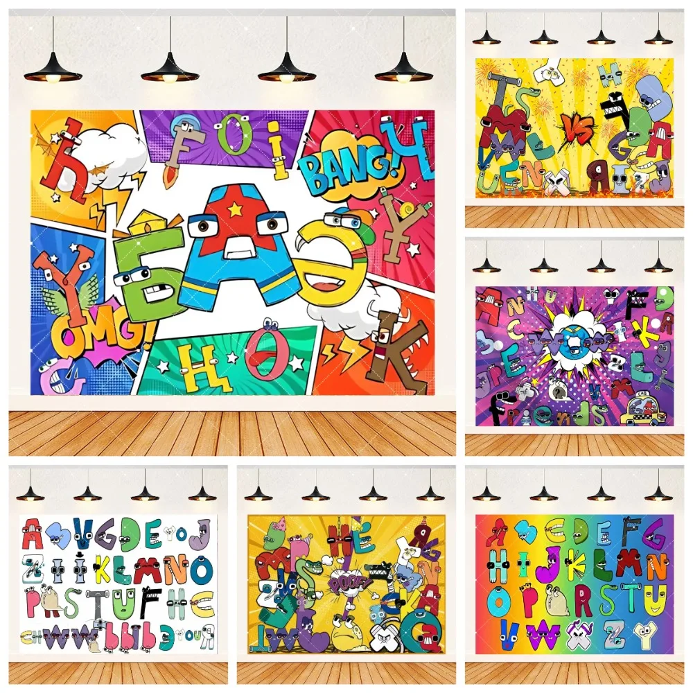 

Coloring Alphabet Lore Theme Background Children Birthday Party Decoration Banner Baby Shower Early Education Photo Booth Props