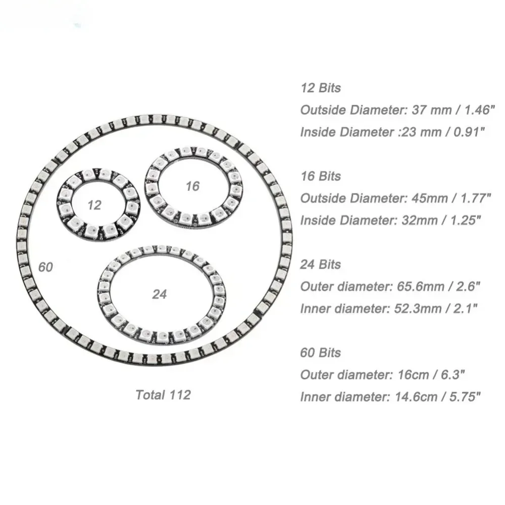 WS2812B 5050 RGB LED Ring 7/8/12/16/24/60 Bits Lamp Light with Integrated Drivers WS2812 for Arduino Raspberry Pi