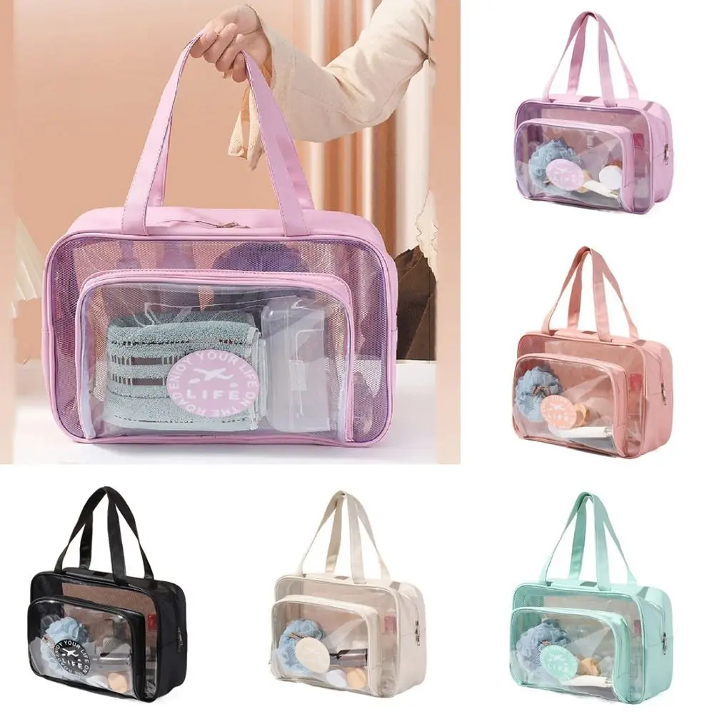 

Портативная косметичка большой емкости, прозрачная сумка для влажной и сухой макияжа, водонепроницаемая, с широкой ручкой