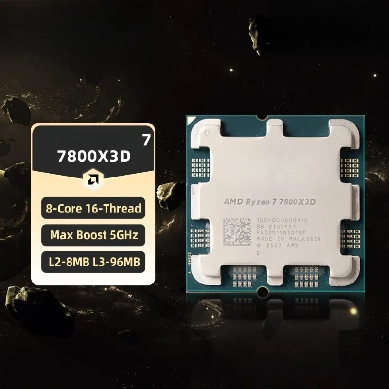 AMD Ryzen 7 7800X3D Desktop CPU, 8 Core 16 Thread Up To 5GHz Socket AM5 Gaming Processor No Box