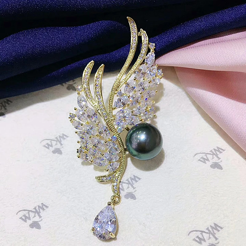 Angel pearl brooch AAAA10-11mm South  Sea round pearl gold-plated micro inlaid zircon brooch