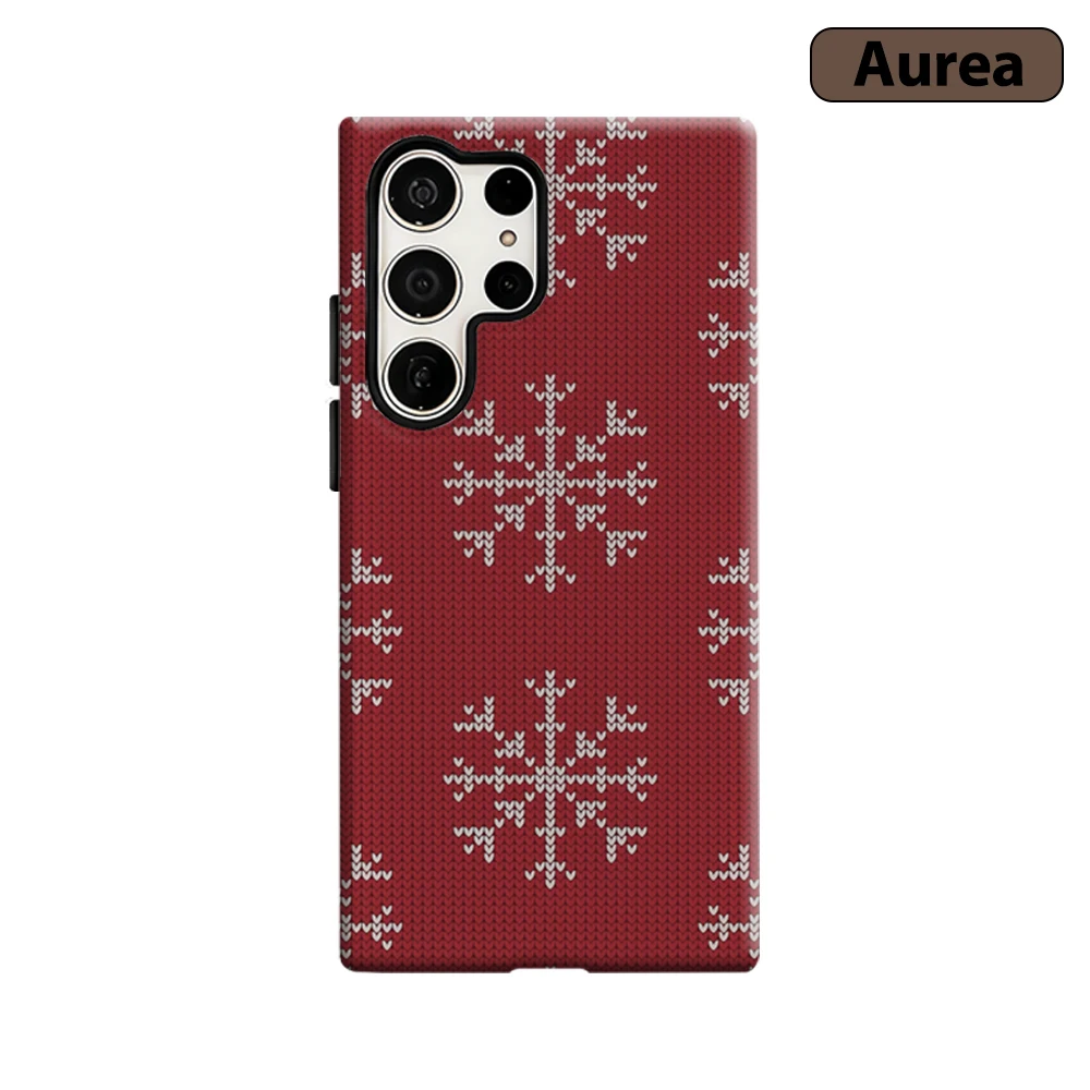 Rote Strick-Schneeflockenmuster Handyhülle für Samsung Galaxy S25 Ultra S24 S23 Ultra Plus Stoßfeste Doppelschicht Robuste Rückabdeckung