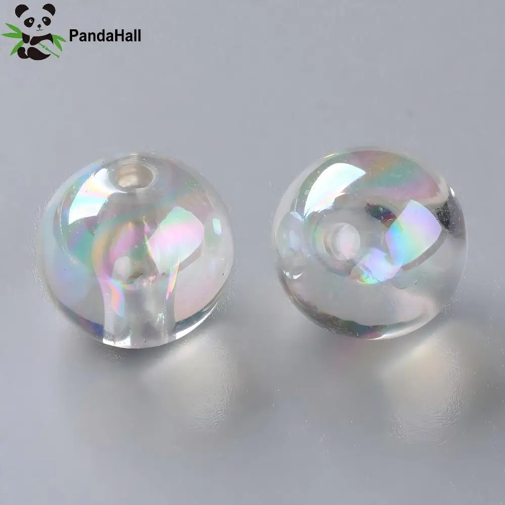 PandaHall 220pcs AB Plated Transparent Acrylic Round Beads, 16mm Multicolor Iridescent Finish for DIY Bracelet Jewelry Crafts