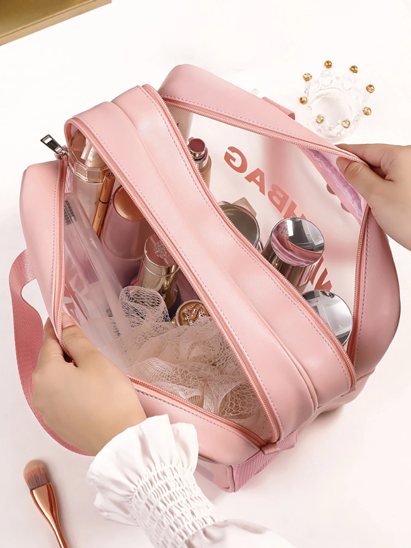 Travel Origanizer Extra Large Transparent Dry Wet Separation Makeup Bag for Traveling and Home