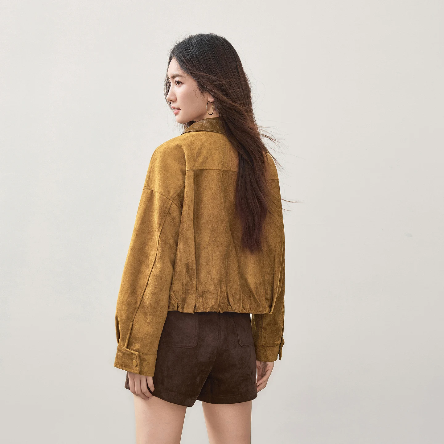SENTUBILA Women Short Suede.Jacket 2026 Ladies Faux Leather Collar Vintage Style Loose Fit Fall Winter Woman Outerwear W63WB8312