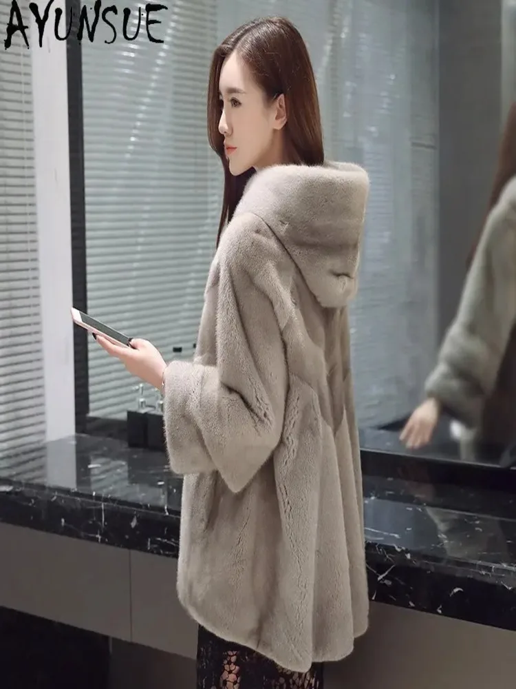 

Real Fur Coat Women 2024 Warm Mink Mid-length s And Jackets Winter Jacket Clothing Fourrure Femme Zm2563