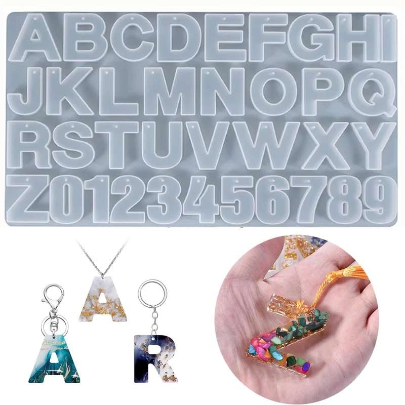 Large Reversed Alphabet & Number Silicone Mold for Epoxy Resin Casting Mold with Pre-Drilled Holes for Jewelry Making Diy Craft