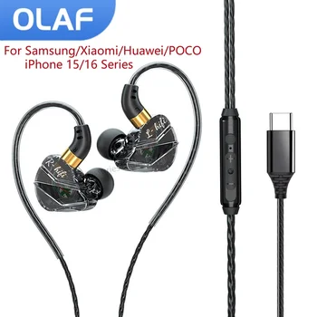Olaf dac tipo c fones de ouvido com fio fone de ouvido usb c gamer cabo handsfree tipo-c fones de ouvido para iphone16 15 samsung s23 xiaomi
