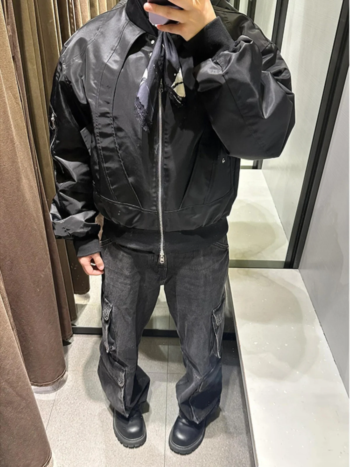 

Double-Sided Wear Bomber ort Jaet Men's Autumn American Retro Silhouette Baseball orm High-End Pilot Jaet